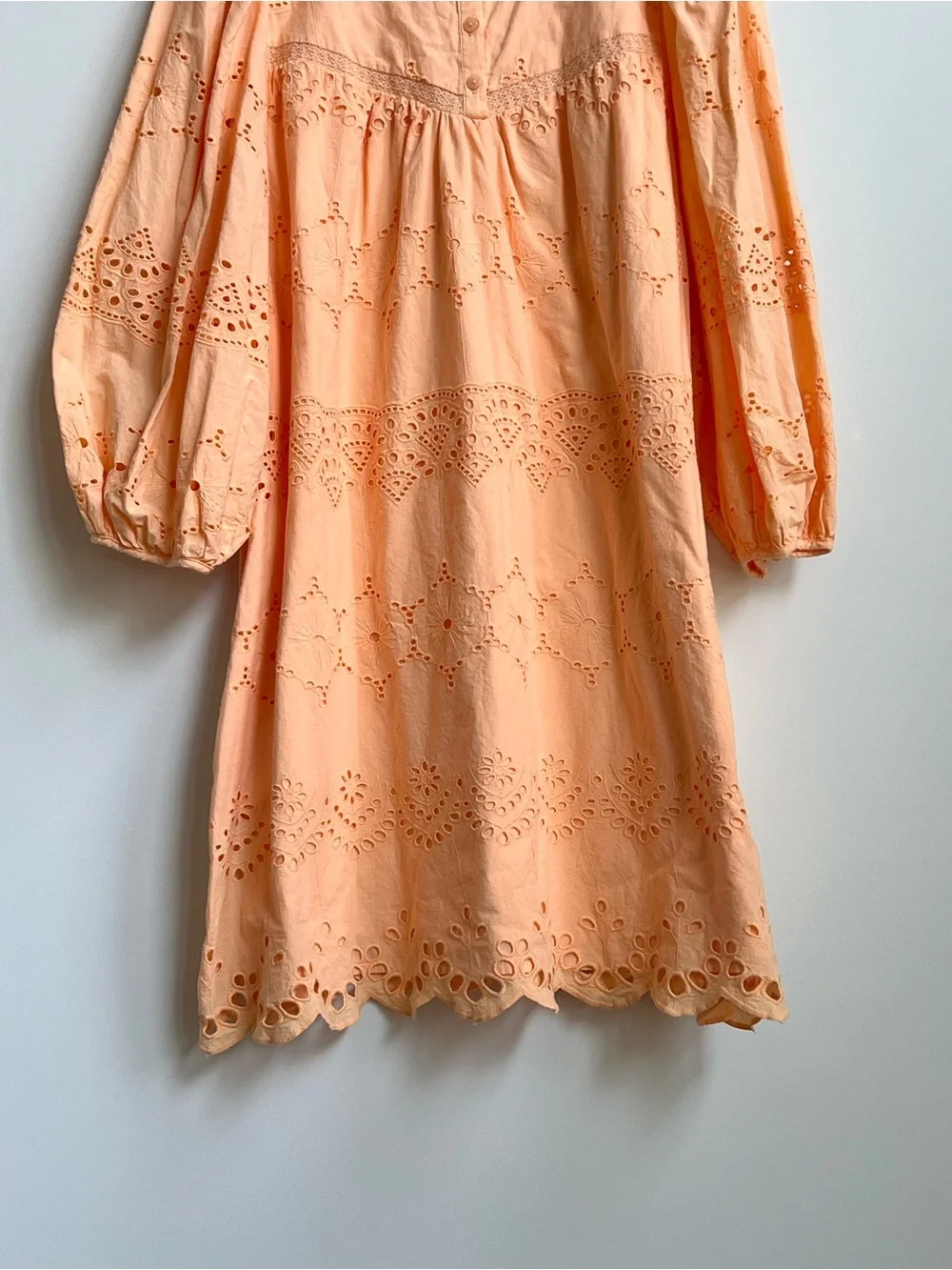 Universal Threads Eyelet Dress Orange Puff Sleeve CottageCore XL Babydoll Whimsy - Picture 4 of 13
